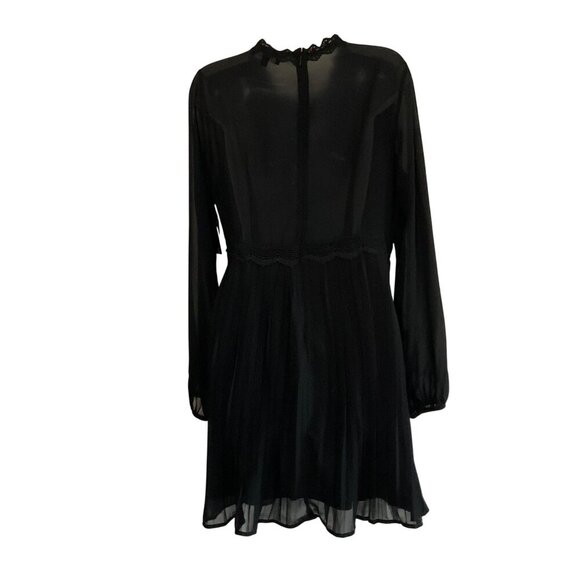Lulus Charlisa Black Long-Sleeve Lace & Pleated Mini skater Dress short L NWT - Picture 9 of 13